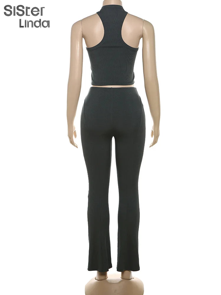 Sisterlinda Women's Casual Super-Short Skinny Pants & O-Neck Pullover Set - Spring/Summer 2024