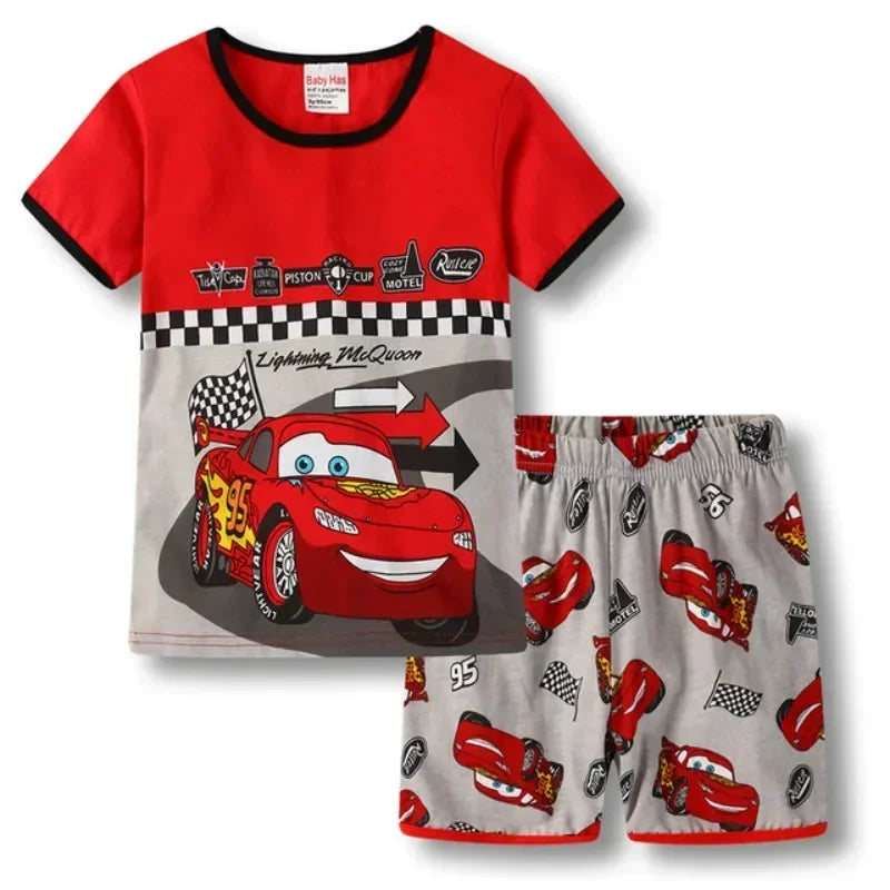 MINISO Kids Cartoon Pajama Sets – Short Sleeve Summer Outfits for Boys & Girls (Spiderman, Iron Man, Mickey, Elsa & More)