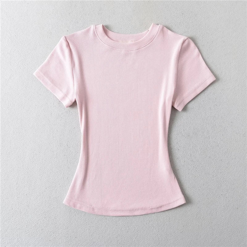 STVY Women's Slim Fit Solid Knit Tee with O-Neck - High Street Spring/Summer Top