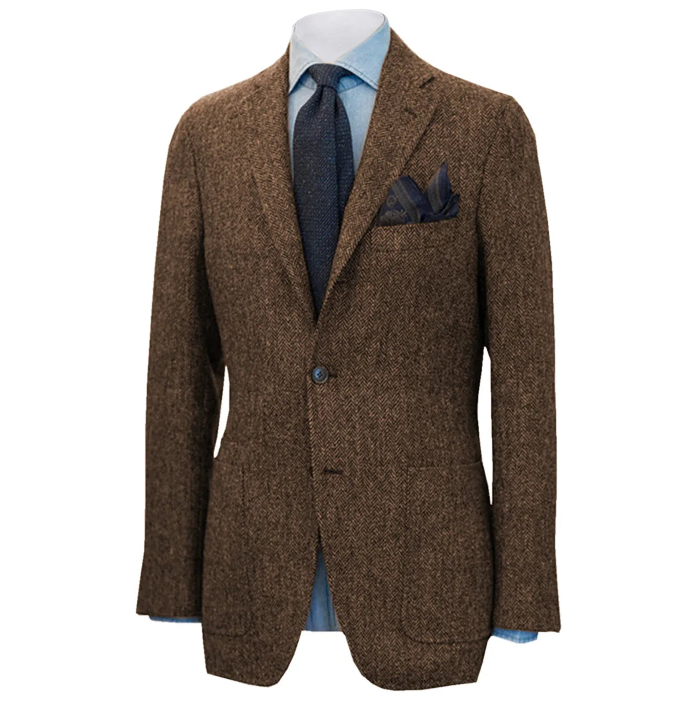 Men's Suit Brown Herringbone Blazer Prom Tuxedos Wool Tweed Single Breasted Formal Bussiness/Wedding Prom Jacket(Only Coat)