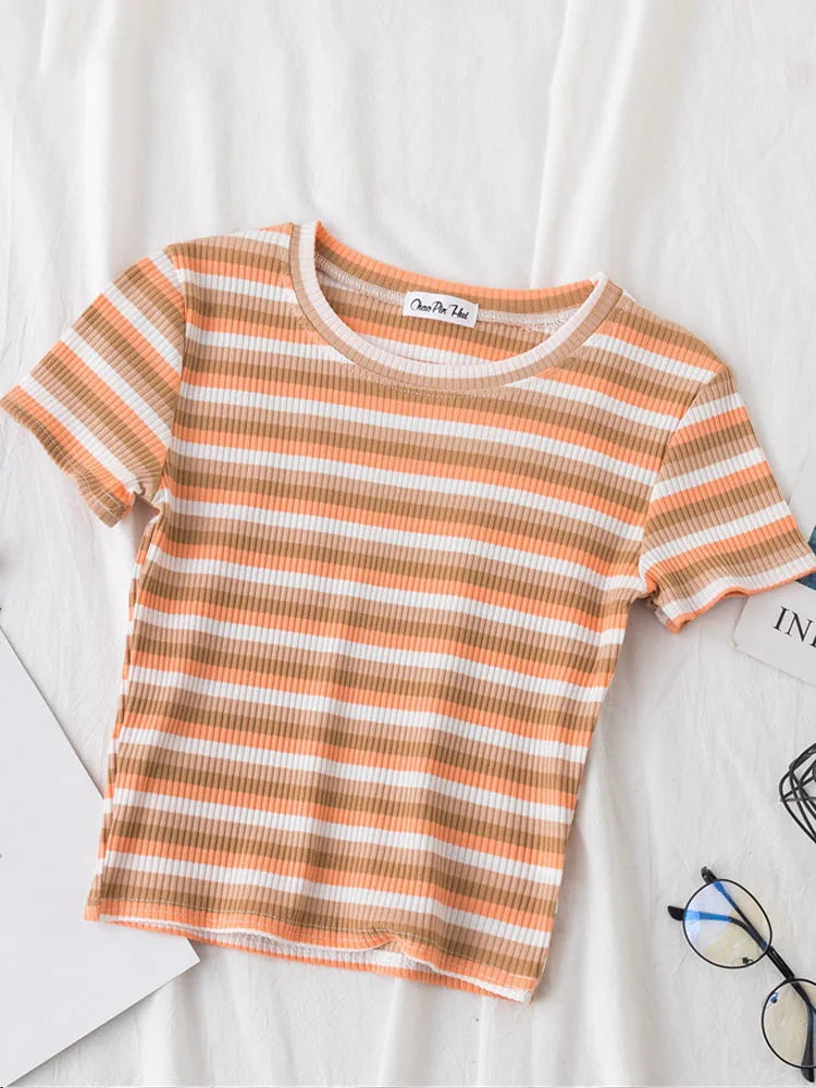 EGOROVA Women's Casual Striped Art-Patterned Summer T-Shirt (DF-3466/xdh)