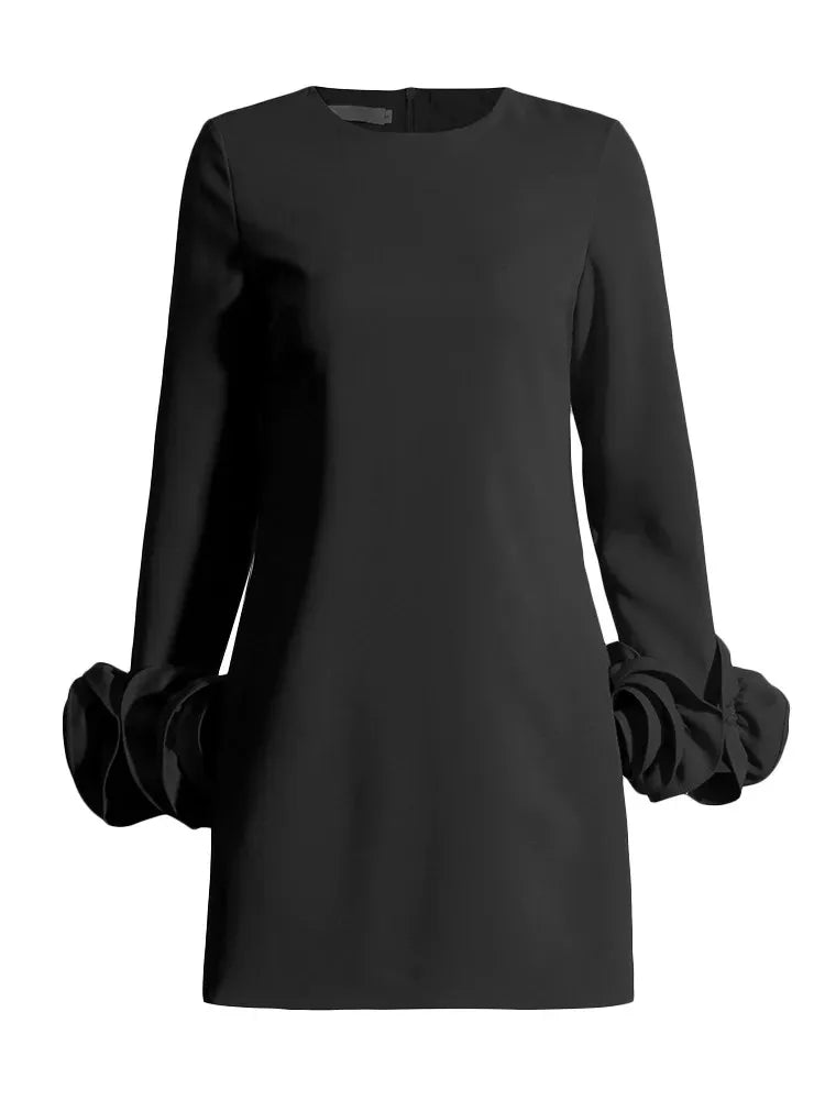 TWOTWINSTYLE Casual Appliqué Mini Dress for Women - Loose Fit, O-Neck, Above Knee, Zipper Closure - Summer 2024 Collection