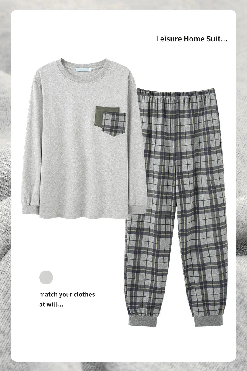 Elegant Man's Pajamas Loungewear 2023 Autumn Winter New Big Size 3xl 4xl Knitted Cotton Sleepwear Fashion Lounge Set Nightwear
