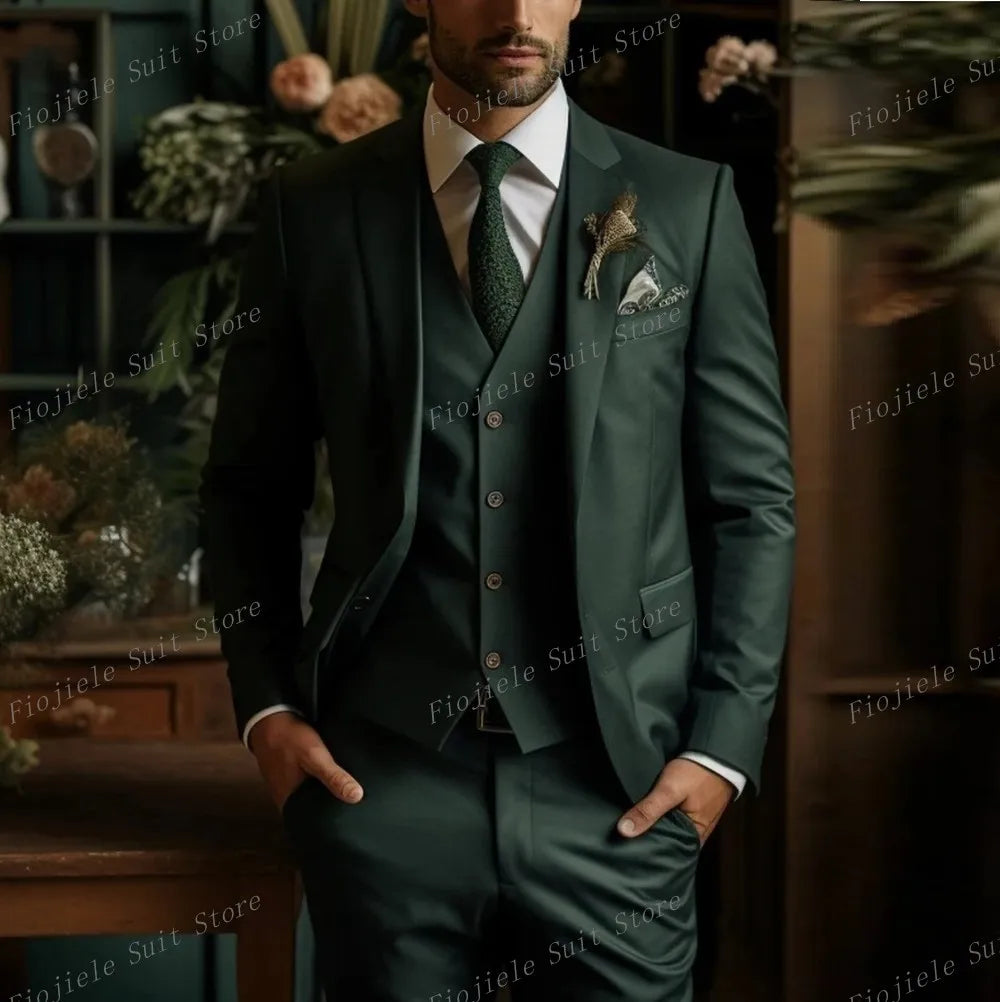 Fiojiele Men's Formal Wedding Suit - 4-Season Cotton-Polyester Blend, Single Breasted