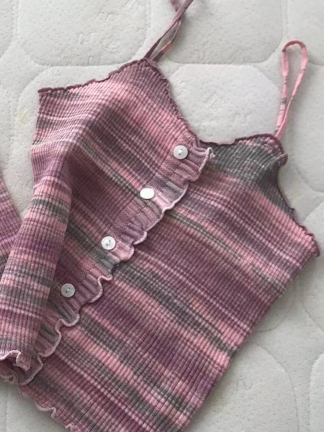 Abebey Women's Super-Short Tie-Dye Knitted Top - Casual Summer Wear