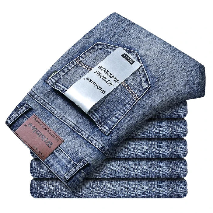 WTHINLEE Men's Smart Casual Mid-Waist Denim Jeans - Straight Fit, Full-Length, Midweight