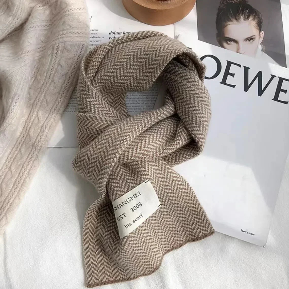 eTya Women's Winter Striped Knit Scarf - Polyester, Linen, Acetate, and Acrylic Fiber Blend
