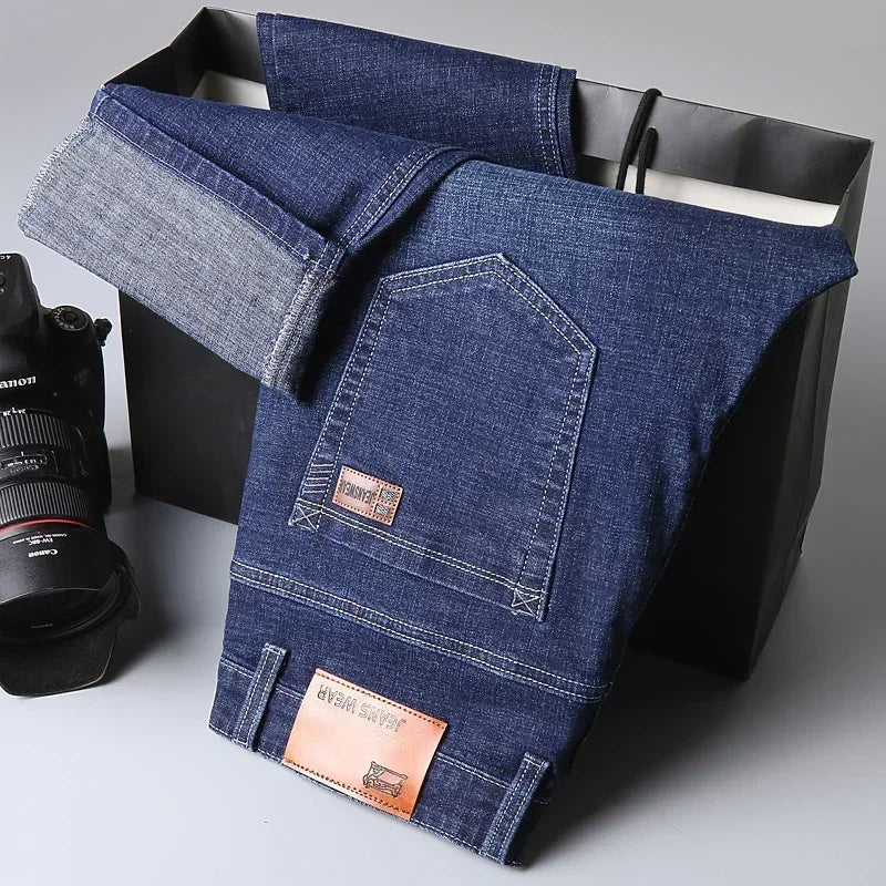 Business Men's Stretch Jeans Autumn New Straight Casual Regular Classic Fashion Denim Trousers