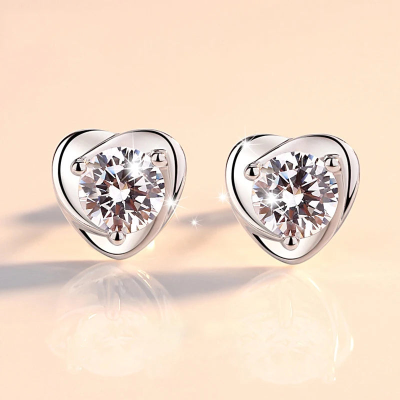 NoEnName_Null 925 Sterling Silver Heart-Shaped Crystal Stud Earrings for Women – Trendy Anniversary Gift