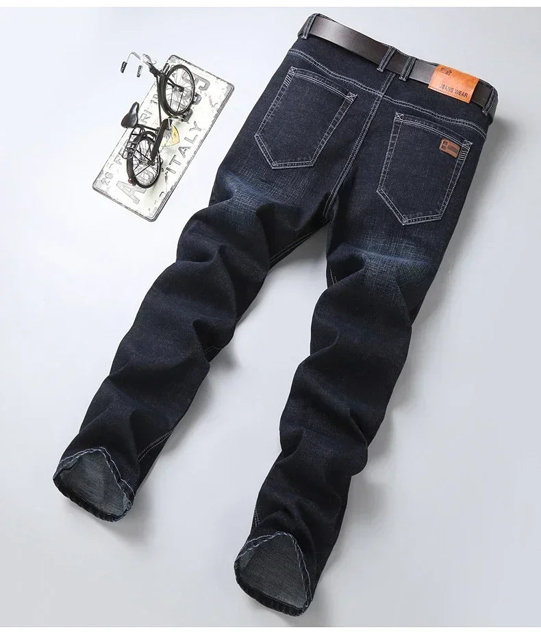 Business Men's Stretch Jeans Autumn New Straight Casual Regular Classic Fashion Denim Trousers
