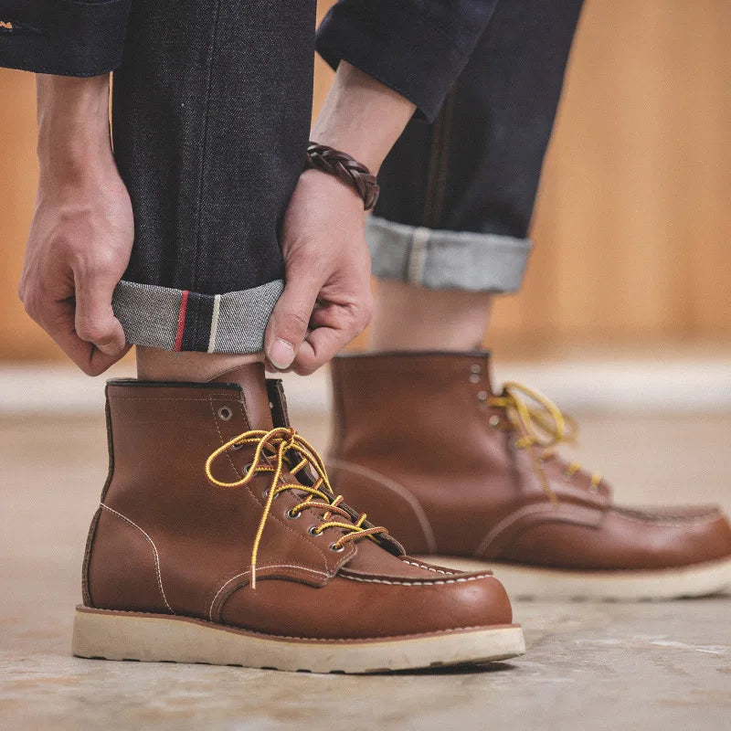 MADEN Men’s Safari Style Slim Fit Straight-Leg Denim Jeans - Embroidered, Vintage-Inspired with Raw Denim Finish