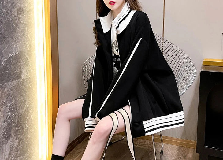 Stylish Striped Zip-Up Sweatshirt for Women - Cozy & Versatile Autumn/Winter Office Wear