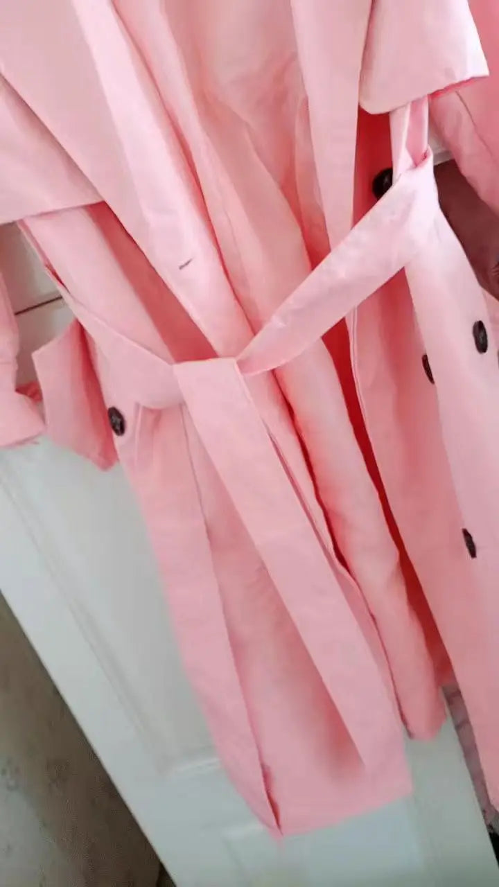 NoEnName_Null Women's Preppy Style Double-Breasted Trench Coat with Ruched and Spliced Details