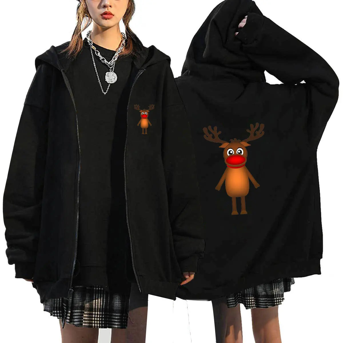 Women's Fleece Zip-Up Hoodie Sweatshirt - Sporty Style, Loose Fit, Autumn/Winter