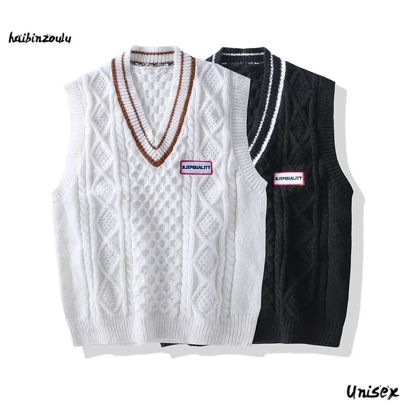 HAIBINZOULU Men's Preppy Style V-Neck Sleeveless Vest – Autumn & Winter Collection