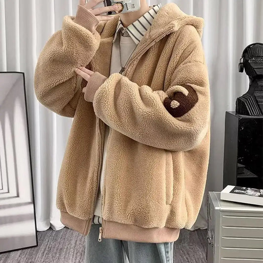 SANWOOD Casual Winter Jacket for Men – Chic and Stylish Zipper Outerwear with Ribbed Sleeves and Letter Pattern