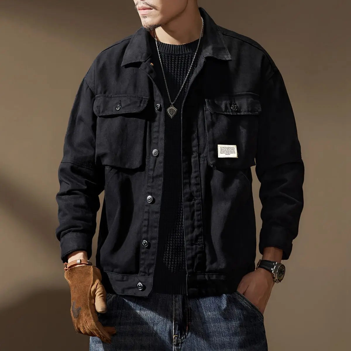 VXO Men’s Chic Autumn & Winter Jacket – Stylish Turn-Down Collar, Ribbed Sleeves, and Pockets for Daily Wear