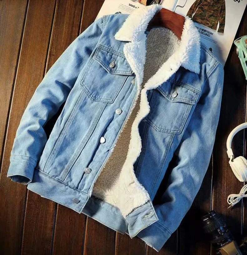 Shangkaka Men’s Vintage Slim Fit Denim Jacket - Autumn & Winter Outerwear