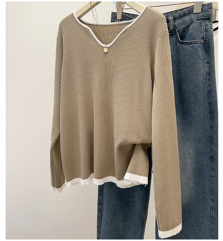 BigLargi Women's Loose Fit V-Neck Casual Shirt – Autumn/Winter Collection