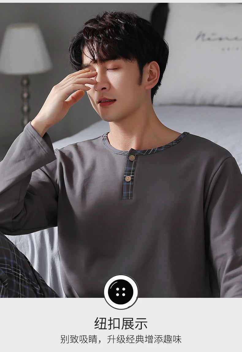 Elegant Man's Pajamas Loungewear 2023 Autumn Winter New Big Size 3xl 4xl Knitted Cotton Sleepwear Fashion Lounge Set Nightwear