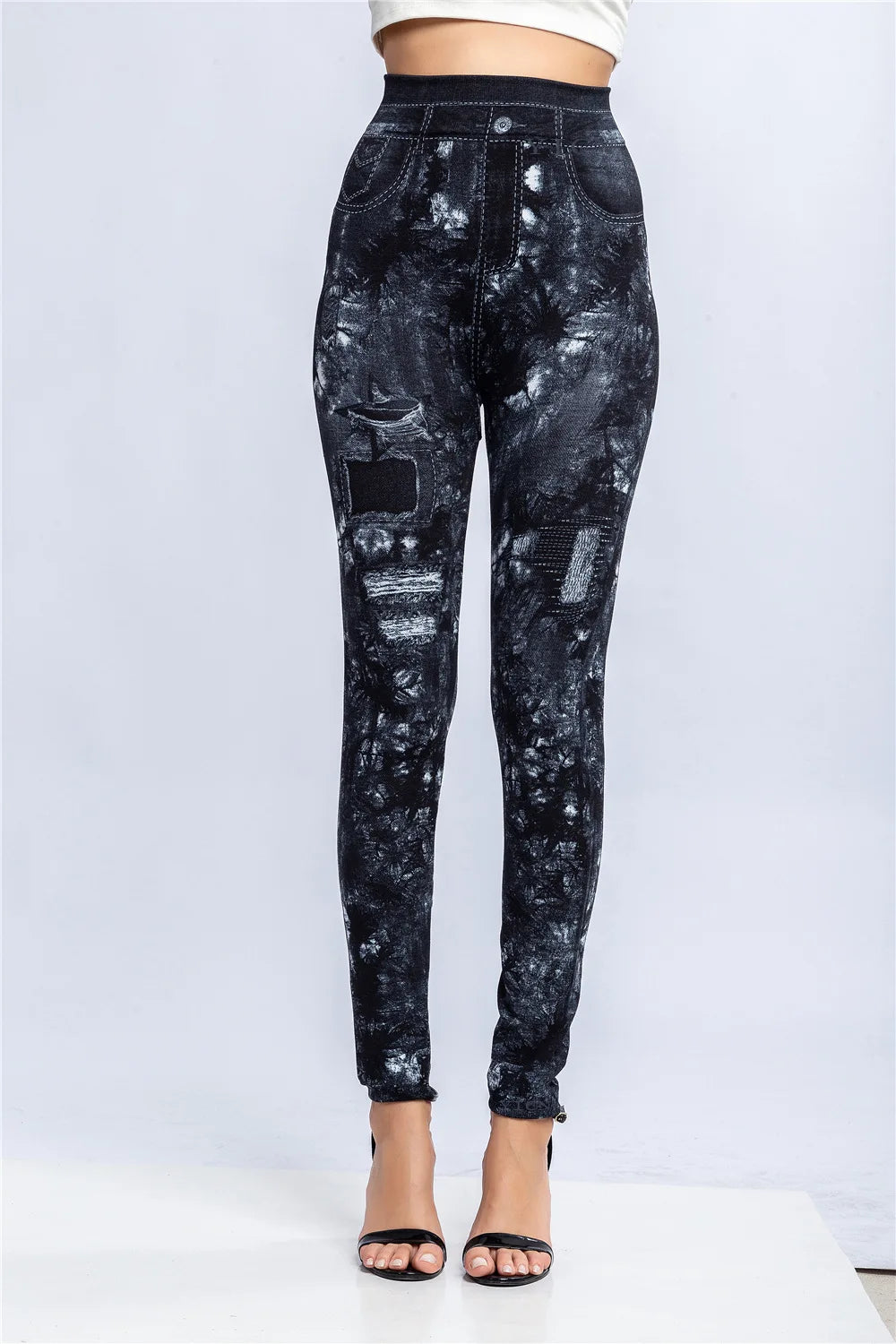 CUHAKCI Women's High-Waist Seamless Printed Leaf Leggings – Ankle-Length, Sexy Workout Gym Tights