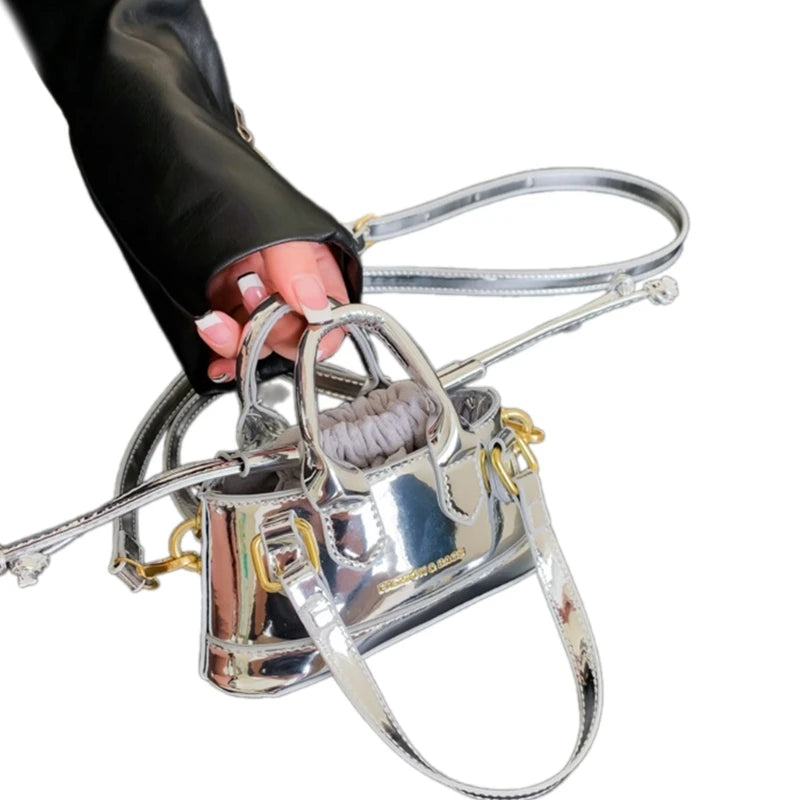 Prettyzys Lacquered Mini Shoulder Bag - Fashionable Drawstring Handheld Crossbody