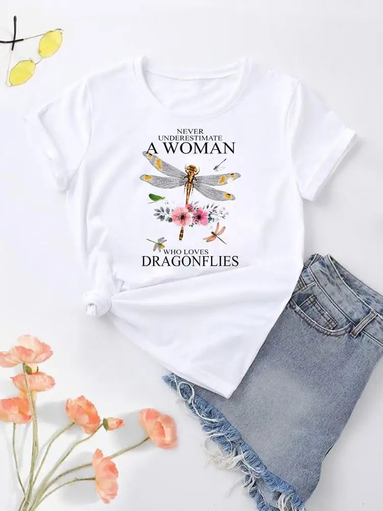 NoEnName_Null Women's Cartoon Print Casual O-Neck T-shirt – Summer Top