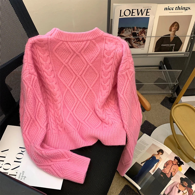 LEOSOXS Women’s Sweet High Street Wool Pullover – Autumn/Winter Solid O-Neck Sweater in Pink