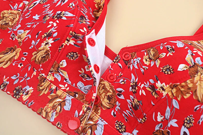 KING'S FAITH Women's Floral Push-Up Bra - Wire-Free, Front Closure, Everyday Comfort