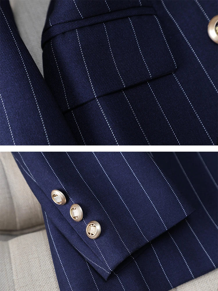 YUCHENSHANG Women's Office Lady Striped Pant Suit – Autumn/Winter Collection