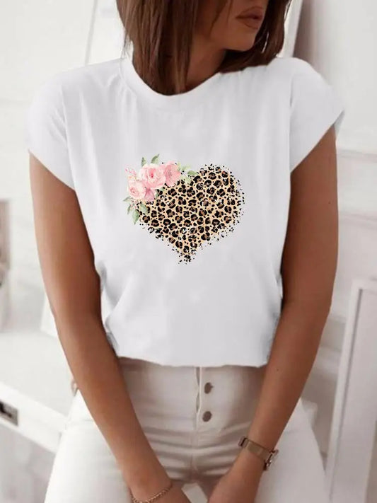 NoEnName_Null Women’s Cartoon Print Casual T-Shirt – Short Sleeve O-Neck Summer Top