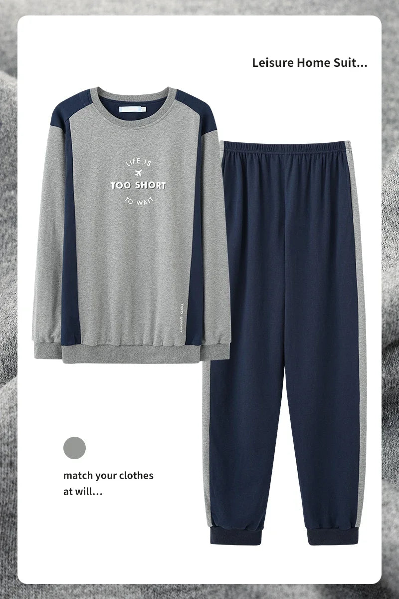 Elegant Man's Pajamas Loungewear 2023 Autumn Winter New Big Size 3xl 4xl Knitted Cotton Sleepwear Fashion Lounge Set Nightwear