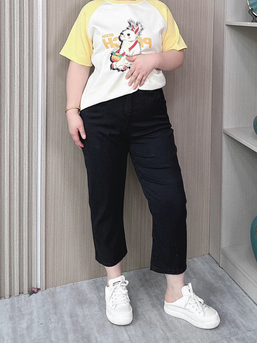 BISENMADE Women's High-Waist Slim Fit Stripe Harem Jeans with Pockets – Ankle-Length for Spring/Summer