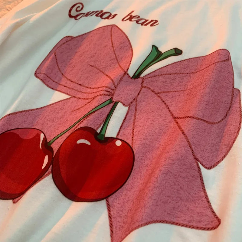 NoEnName_Null Junior Women’s Cartoon Print Casual T-Shirt – Summer Blended Cotton Tee