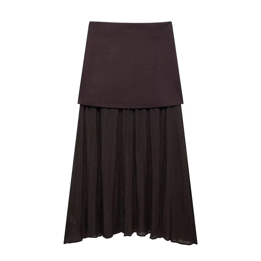 TRAFZA Women’s V-Neck Pleated Maxi Dress – Ankle-Length with Decorative Buttons for Autumn/Winter
