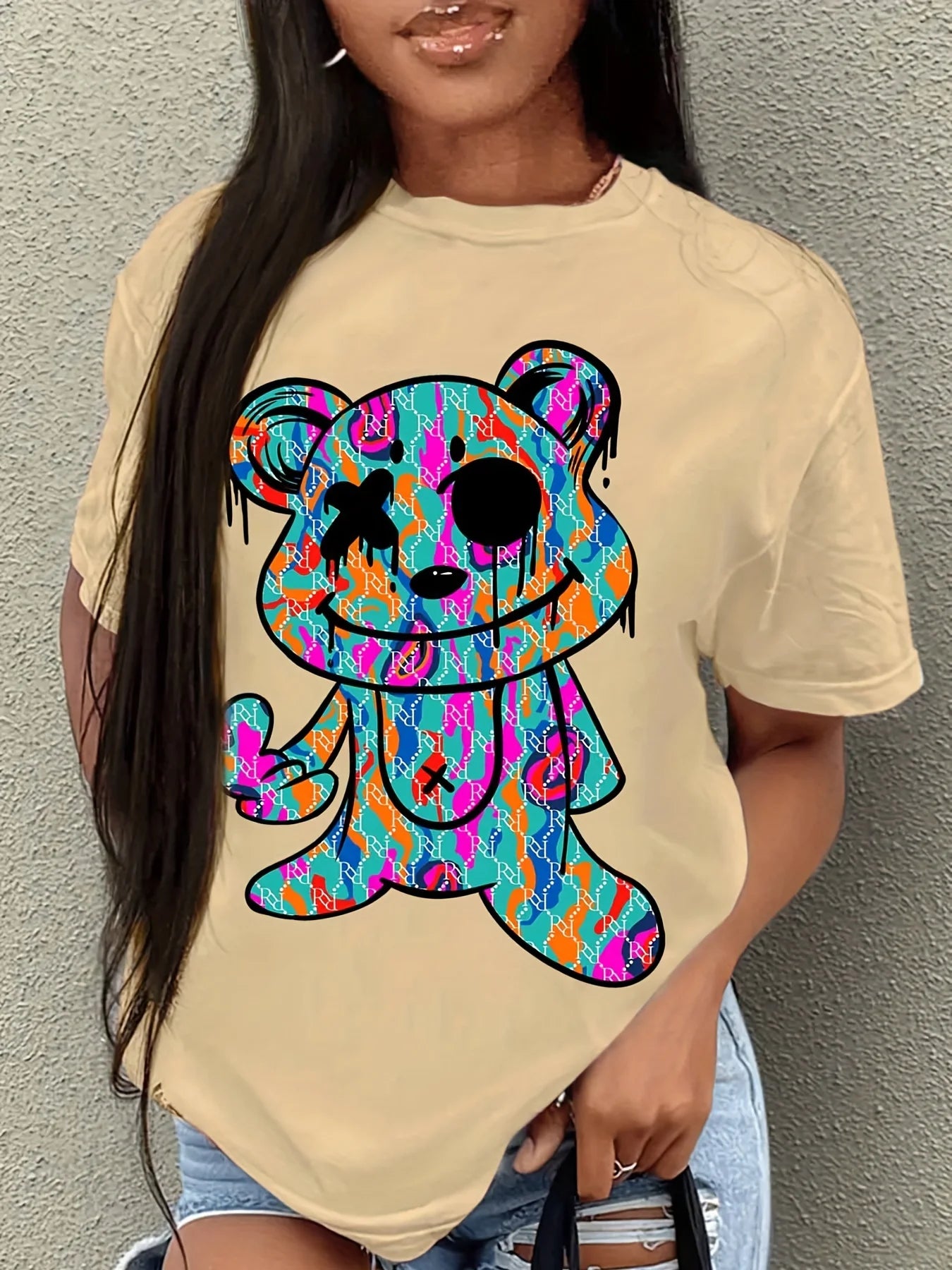 NoEnName_Null Casual Letter Print Polyester T-Shirt for Women - Comfortable Spring/Summer Top