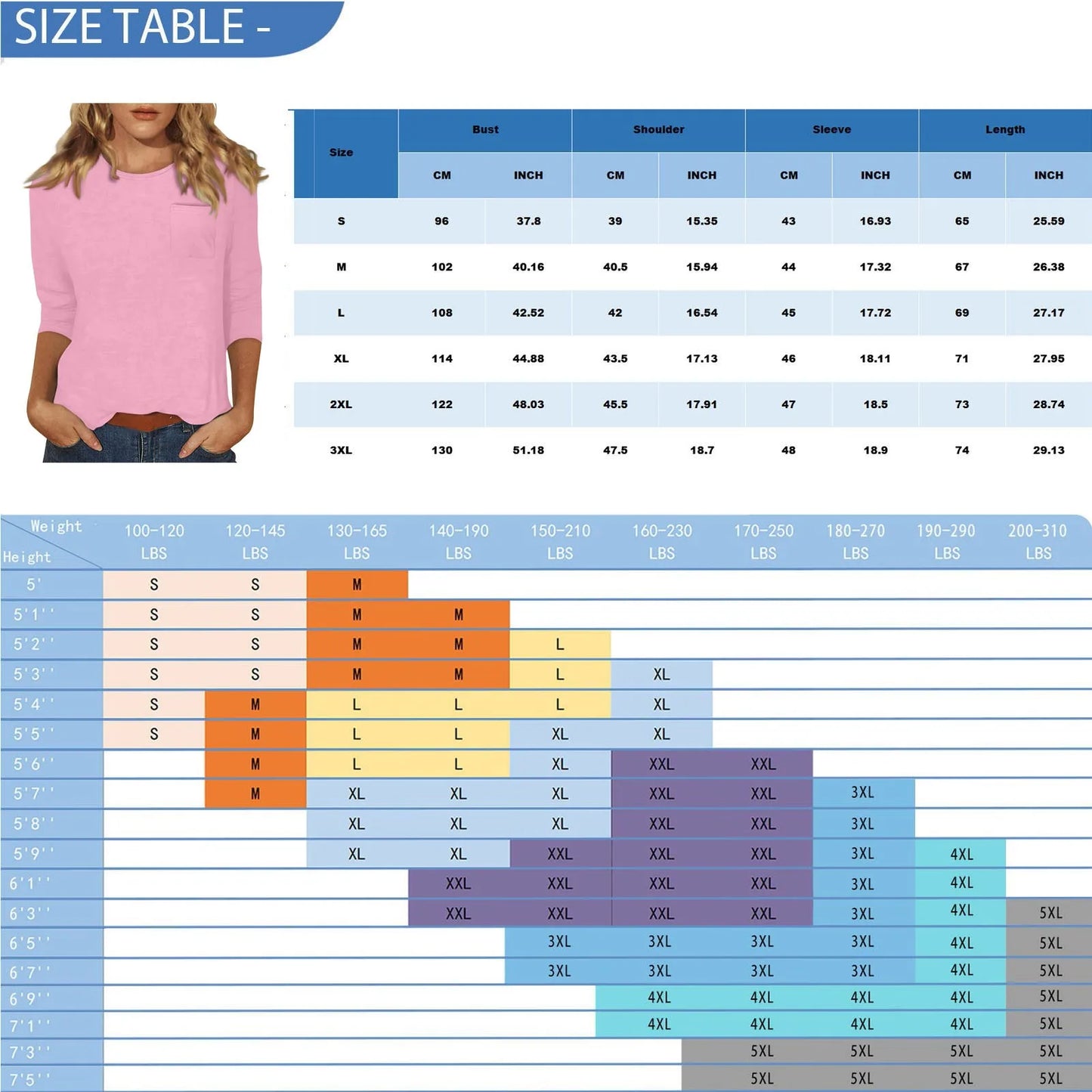 Women's Summer T-Shirts 2024 Fashion Casual Everyday Versatile O-Neck 3/4 Length Sleeve Tops Solid Color T-Shirt Tops Plus Size