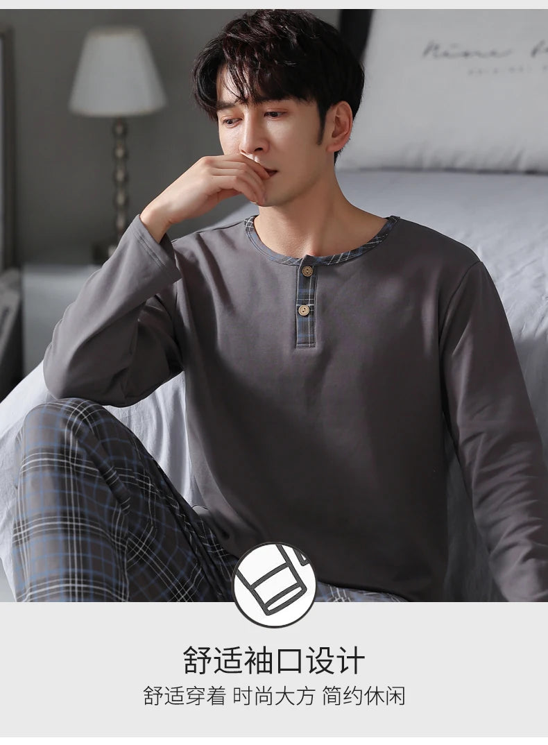 Elegant Man's Pajamas Loungewear 2023 Autumn Winter New Big Size 3xl 4xl Knitted Cotton Sleepwear Fashion Lounge Set Nightwear