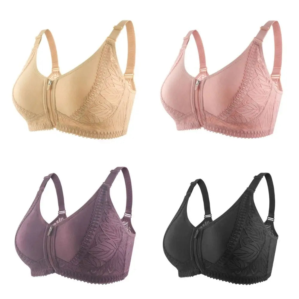 HEALMEYOU Women's Wireless Push-Up Bra – Front Closure, Full Cup, Geometric Pattern