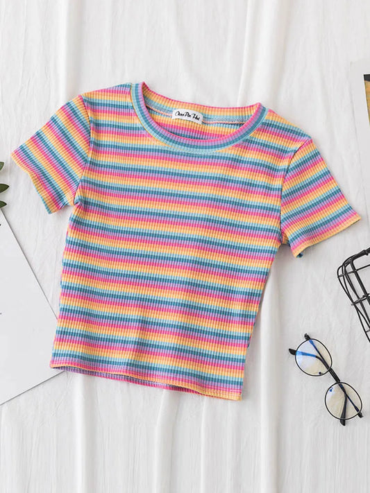 EGOROVA Women's Casual Striped Art-Patterned Summer T-Shirt (DF-3466/xdh)