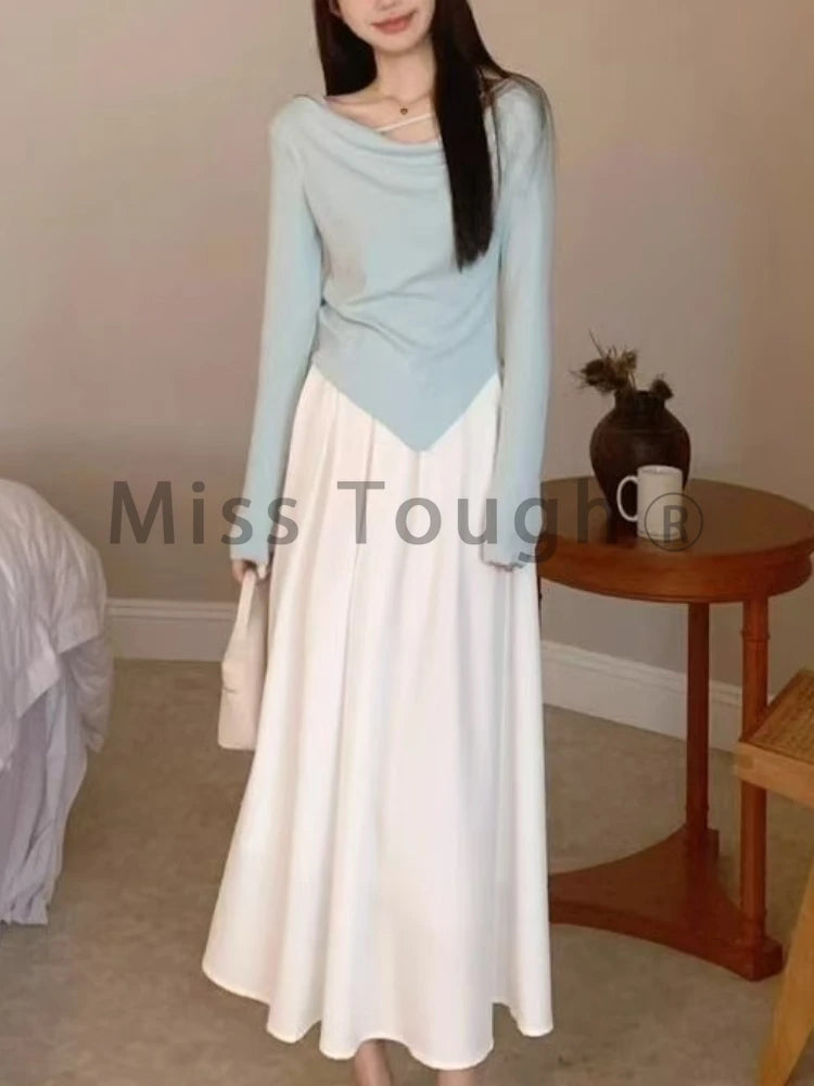 Miss tough Junior Sweet Autumn/Winter Asymmetrical A-Line Dress with Square Collar – Ankle Length, 