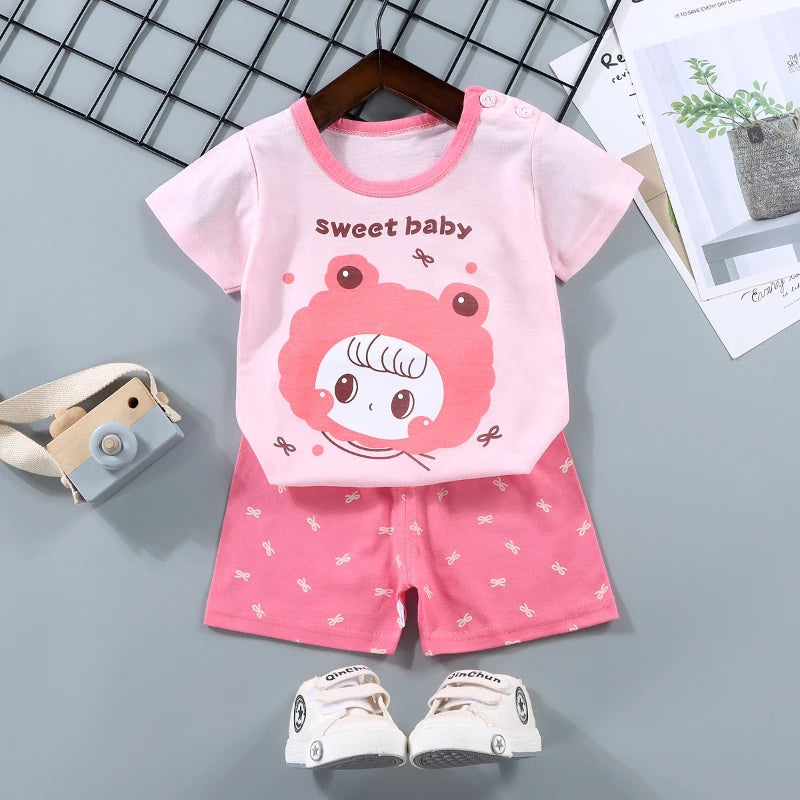 NoEnName_Null Unisex Summer Outfit for Kids – Soft Cotton-Polyester Casual Wear (Ages 25M–12Y)