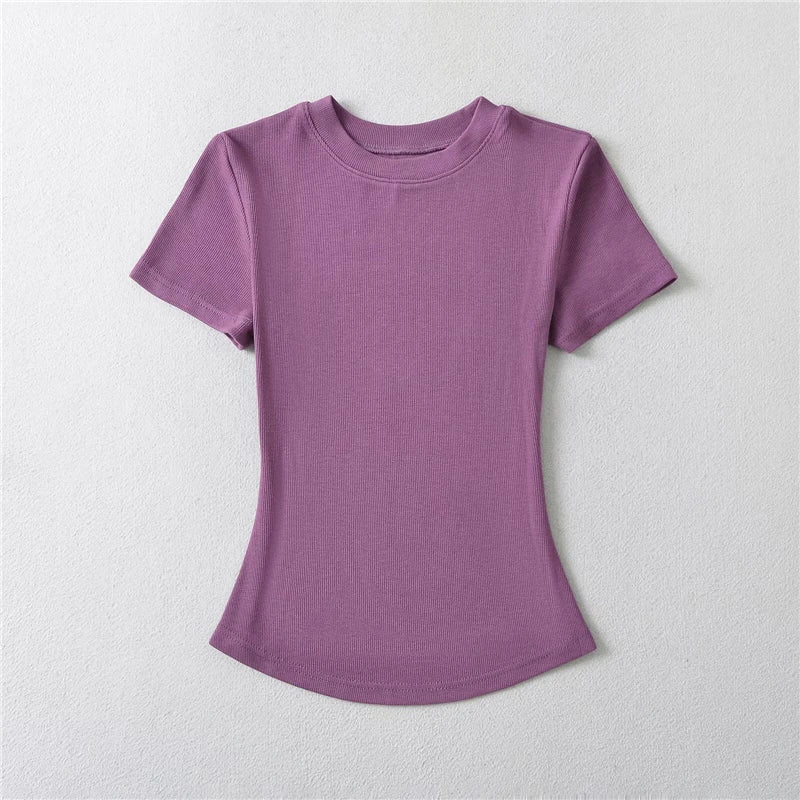 STVY Women's Slim Fit Solid Knit Tee with O-Neck - High Street Spring/Summer Top