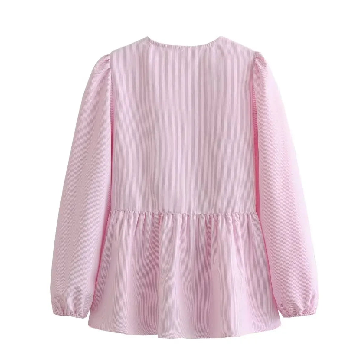 ASDS Women's Vintage Ruffled O-Neck Loose Fit Long Casual Shirt – Puff Sleeve, Single Breasted, Polyester Broadcloth