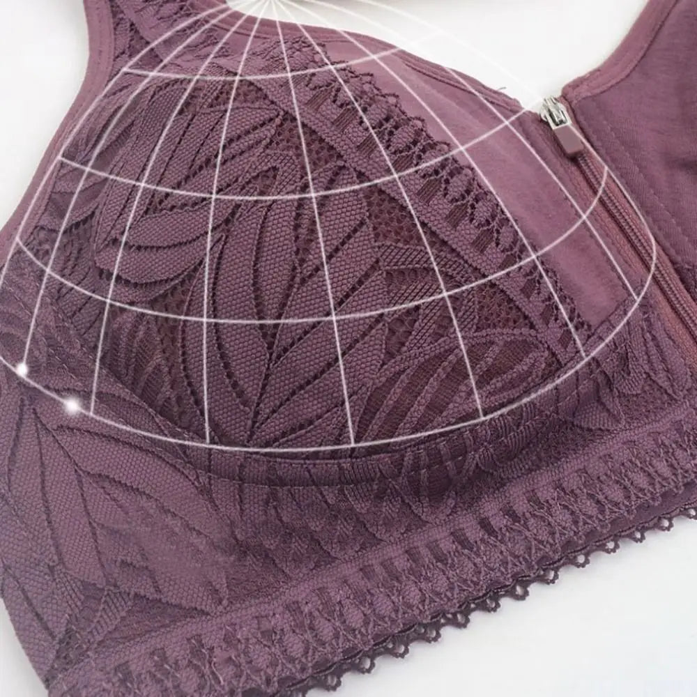 HEALMEYOU Women's Wireless Push-Up Bra – Front Closure, Full Cup, Geometric Pattern