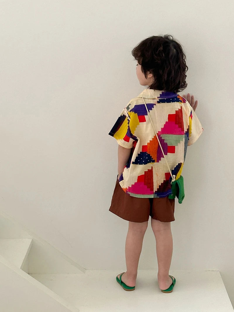 MILANCEL Summer Cotton Clothing Set for Kids (Ages 4-6Y) – Unisex Vacation Outfit with Printed Shirt and Shorts