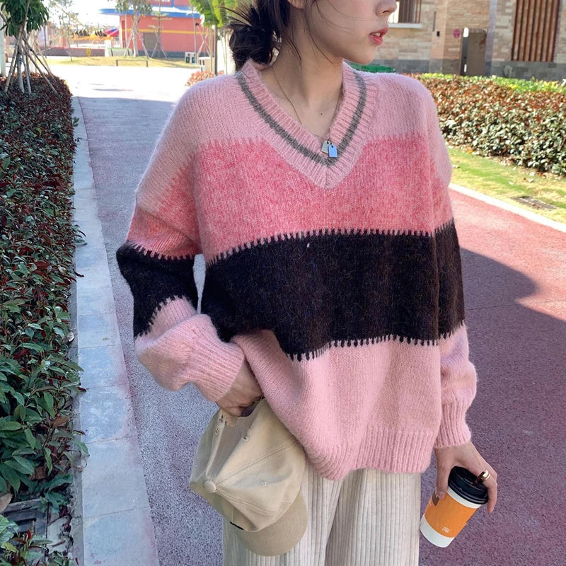 Women’s Casual V-Neck A-Line Sweater Dress Set – Autumn/Winter Geometric Knit Dress