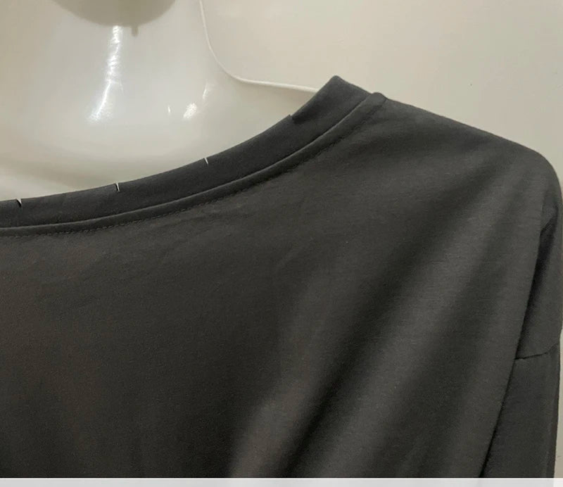 NoEnName_Null Y2K Style A-Line Mini Dress with Diagonal Collar and Bandage Detail - Autumn/Winter Fashion for Women