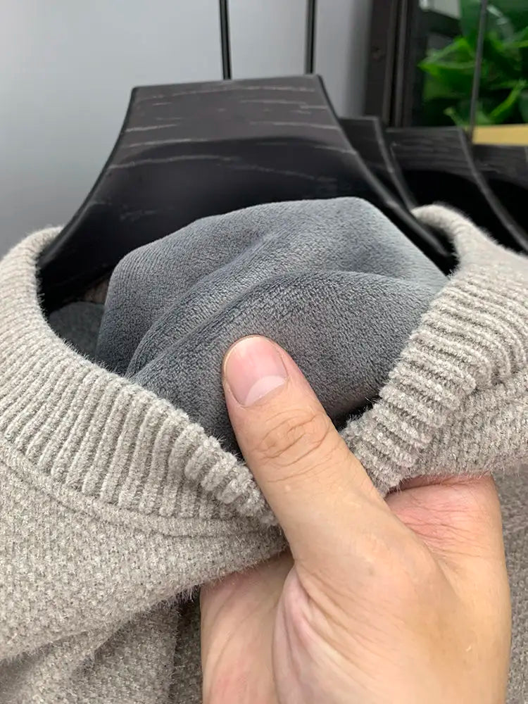Autumn Winter Warm Fleece Men Sweater - Casual Pullover with Embroidery