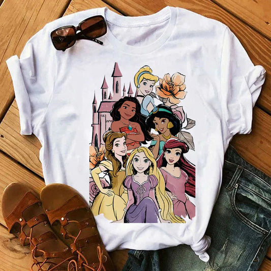 Disney Women's Junior Casual Cartoon Fairy Tale Print Tee – Summer Collection